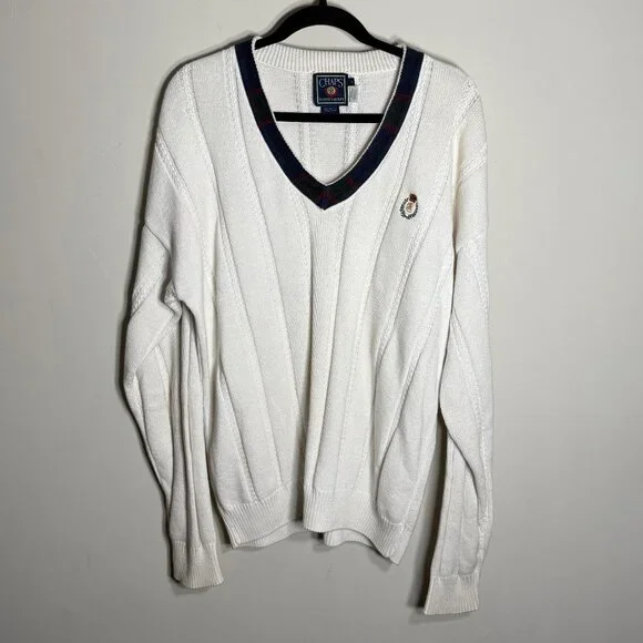 Vintage Chaps Ralph Lauren Cable Knit V-Neck Sweater - Picture 1 of 4